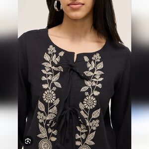 Linen Blend Embroidered Black Top Utsa Ethnic Tops